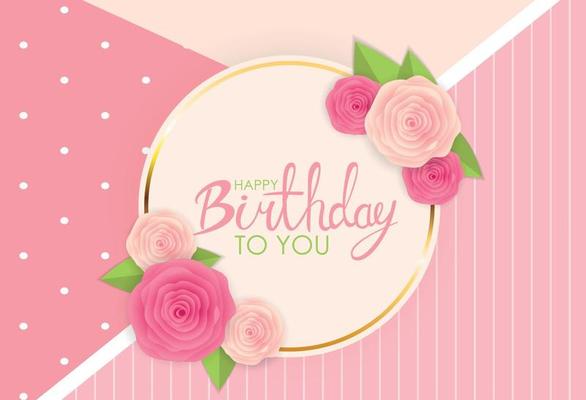 Abstract Happy Birthday Background Card Template with Flowers Vector Illustration