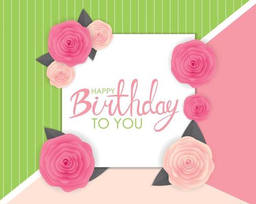 Abstract Happy Birthday Background Card Template with Flowers Vector Illustration