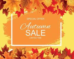 Abstract Vector Illustration Autumn Sale Background with Falling Autumn Leaves