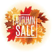 Abstract Vector Illustration Autumn Sale Background with Falling Autumn Leaves.