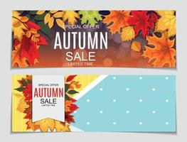 Abstract Vector Illustration Autumn Sale Background with Falling Autumn Leaves