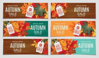 Abstract Vector Illustration Autumn Sale Background with Falling Autumn Leaves