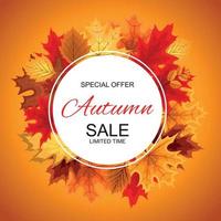 Abstract Vector Illustration Autumn Sale Background with Falling Autumn Leaves