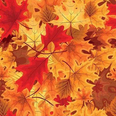 Abstract Vector Illustration Seamless Pattern Background with Falling Autumn Leaves