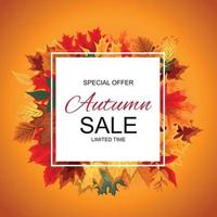 Abstract Vector Illustration Autumn Sale Background with Falling Autumn Leaves