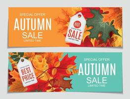 Abstract Vector Illustration Autumn Sale Background with Falling Autumn Leaves