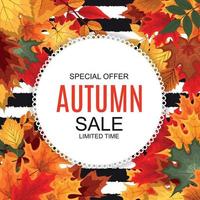 Abstract Vector Illustration Autumn Sale Background with Falling Autumn Leaves