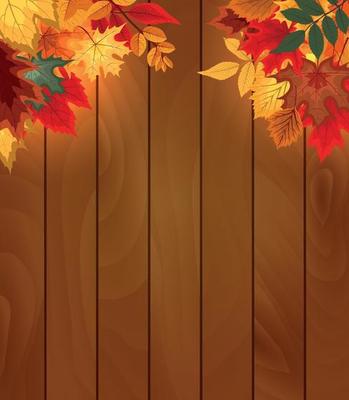 Abstract Vector Illustration Background with Falling Autumn Leaves and Wood Boards