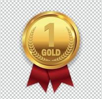Campeón medalla de oro de arte con cinta roja icono de l signo primer lugar aislado sobre fondo transparente. ilustración vectorial