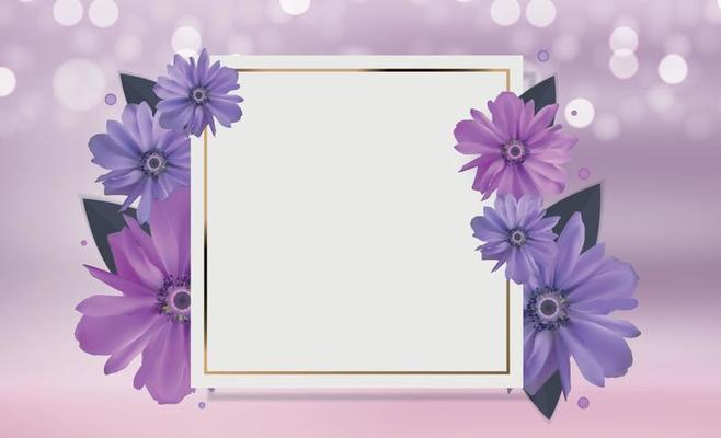 Abstract Anemone Flower Realistic Vector Frame Background