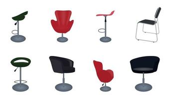 Set of modern and antique furniture comfortable chairs and bar stool. Vector Illustration.