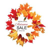 Abstract Vector Illustration Autumn Sale Background with Falling Autumn Leaves