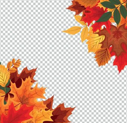 Abstract Vector Illustration with Falling Autumn Leaves on Transparent Background