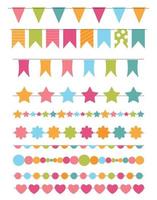 Party Flags, Buntings,  Brushes for Creating a Party Invitation or Card. Vector Illustration