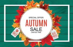 Ilustración de vector abstracto fondo de venta de otoño con hojas de otoño cayendo