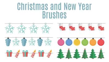 Christmas and New Year Party Flags, Buntings,  Brushes for Creating a Party Invitation or Card. Vector Illustration