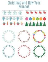 Christmas and New Year Party Flags, Buntings,  Brushes for Creating a Party Invitation or Card. Vector Illustration