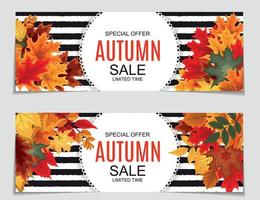 Abstract Vector Illustration Autumn Sale Background with Falling Autumn Leaves