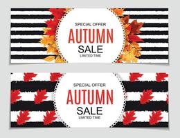 Abstract Vector Illustration Autumn Sale Background with Falling Autumn Leaves