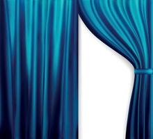 Naturalistic image of Curtain, open curtains Blue color. Vector Illustration.