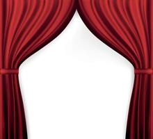 Imagen naturalista de cortina, cortinas abiertas de color rojo. ilustración vectorial. vector