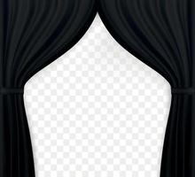 Naturalistic image of Curtain, open curtains Black color on transparent background. Vector Illustration.