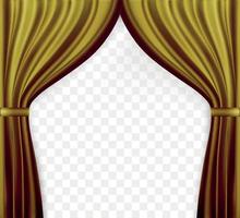 Imagen naturalista de cortina, cortinas abiertas color dorado sobre fondo transparente. ilustración vectorial. vector