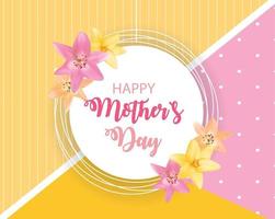 Happy Mother Day Cute Background with Flowers. Vector Illustration