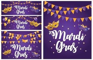 Mardi Gras Brochure Collection Set  Template.Celebration Greeting Card Backround. Vecor Illustration vector