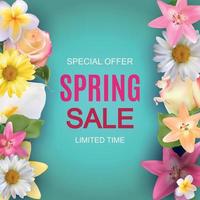 Spring Sale Cute Background with Colorful Flower Elements. Vector Illustration