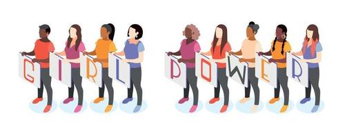 Female Diversity Isometric Composition vector