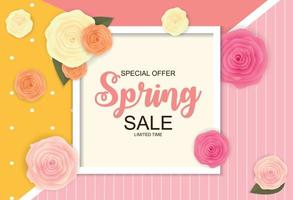 Spring Sale Cute Background with Flowers. Vector Illustration