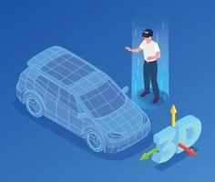 ilustración isométrica de la profesión de diseñador de automóviles vector