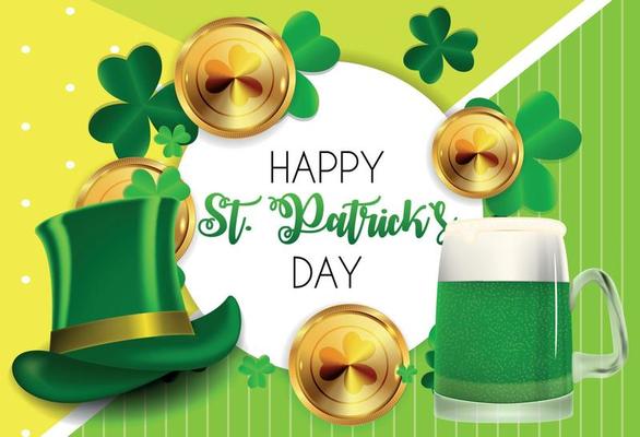 Happy Saint Patricks Day Background with Clover Leaves. Vector Illustration