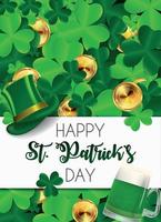 Happy Saint Patricks Day Background with Clover Leaves. Vector Illustration