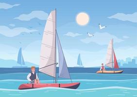 Yachting Hobby Cartoon Composition