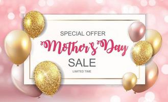 Happy Mother Day Cute Sale Background with Flowers. Vector Illustration