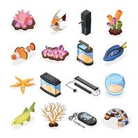 Aquarium Isometric Icons Set vector