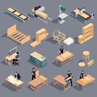 Furniture Production Isometric Icon Set vector