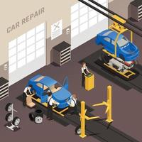 Car Repair Maintenance Autoservice Station Isometric Colored Composition vector