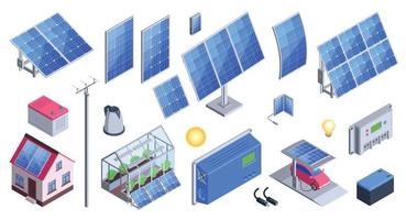 conjunto isométrico de equipos de energía solar. vector