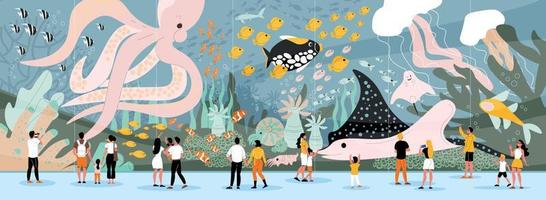 Oceanarium Horizontal Illustration vector