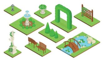 Isometric Landscape Design Park Icon Set vector