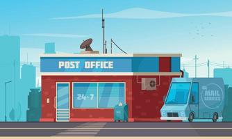 Post Office Building Exterior Cartoon vector