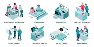 Architect Isometric Concept Compositions vector