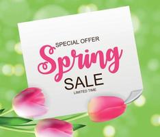 Spring Sale Cute Background with Flowers. Vector Illustration
