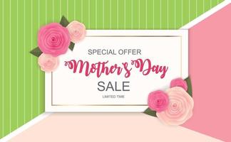 Happy Mothers Day Cute Sale Background with Flowers. Vector Illustration