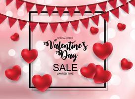 venta de san valentín, tarjeta de discont. ilustración vectorial vector