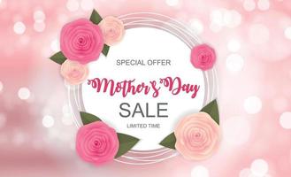 Happy Mothers Day Cute Sale Background with Flowers. Vector Illustration