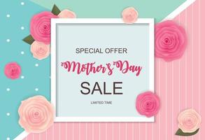 Happy Mothers Day Cute Sale Background with Flowers. Vector Illustration